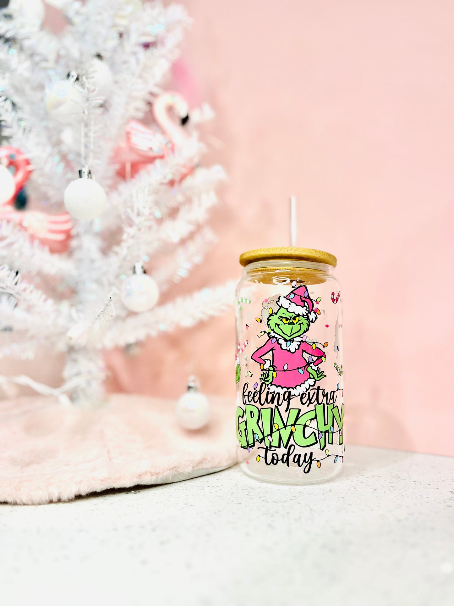 Kringle Krate Christmas Store “Feeling Extra Grinchy Today” Beer Can Glass