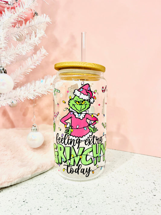 Kringle Krate Christmas Store “Feeling Extra Grinchy Today” Beer Can Glass