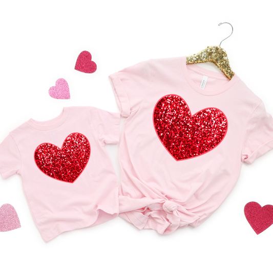 Kringle Krate Christmas Store Faux Sequin Heart T-Shirt