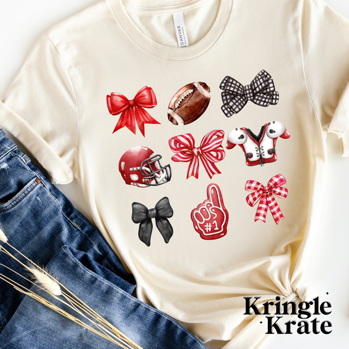 Kringle Krate Christmas Store Center Grove Trojans Coquette Bow Graphic T-Shirt