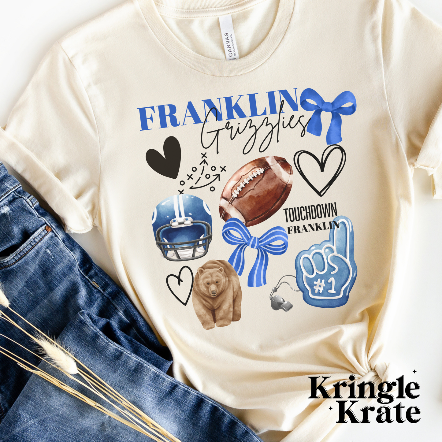 Kringle Krate Christmas Store Franklin Grizzlies Football Spirit Graphic T-Shirt
