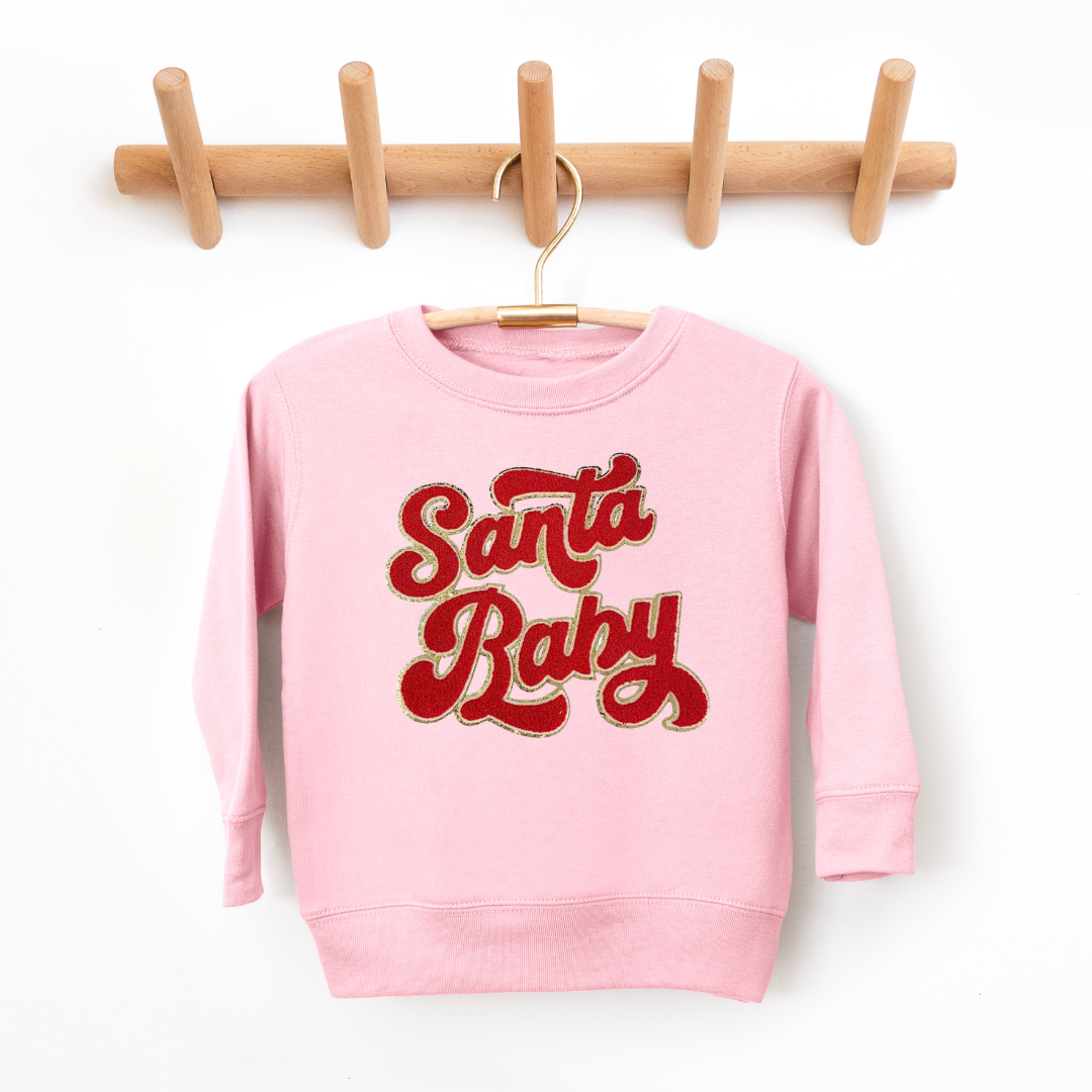 Kringle Krate Christmas Store Copy of Pink Santa Baby Chenille Patch Adult Crewneck Sweatshirt