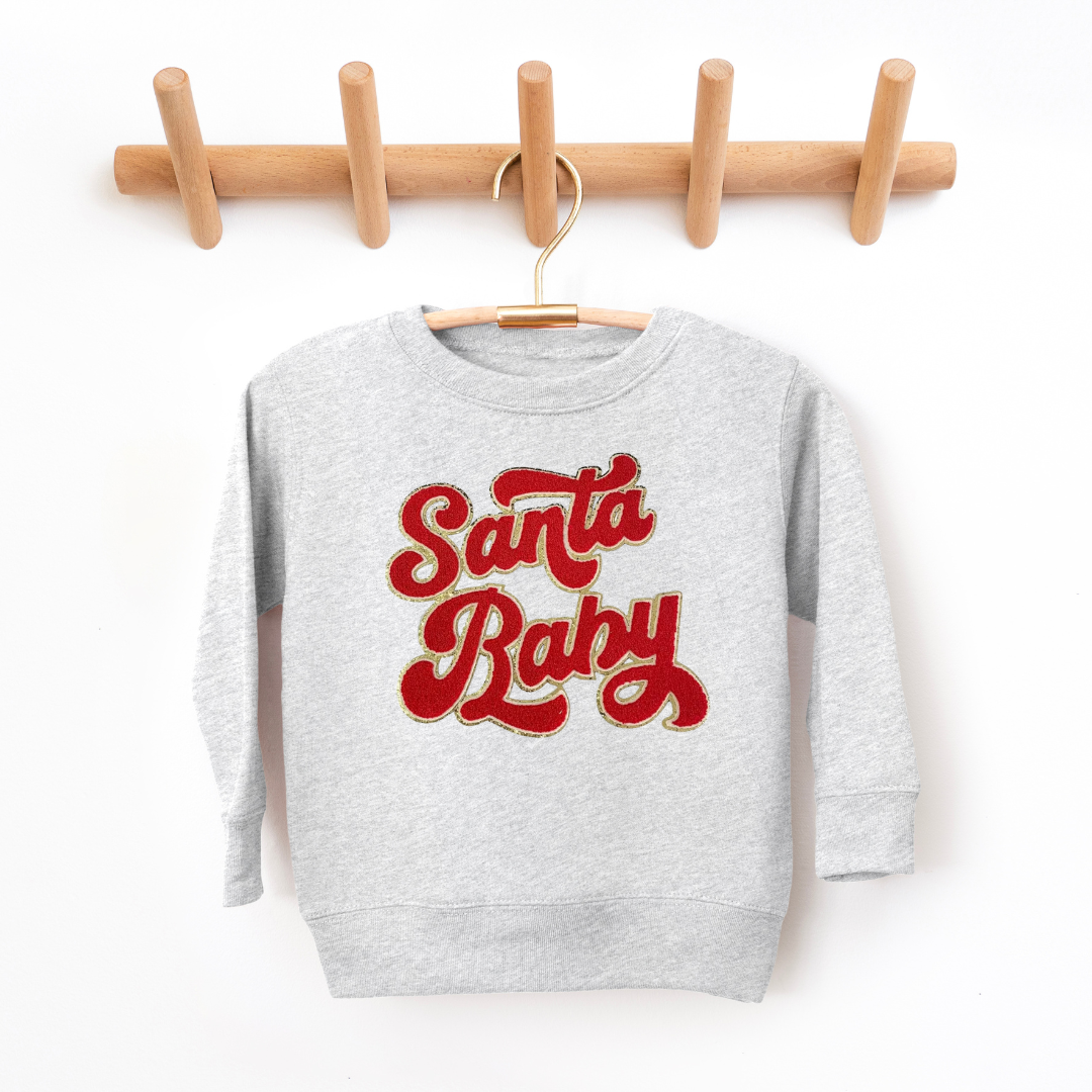 Kringle Krate Christmas Store Copy of Pink Santa Baby Chenille Patch Adult Crewneck Sweatshirt
