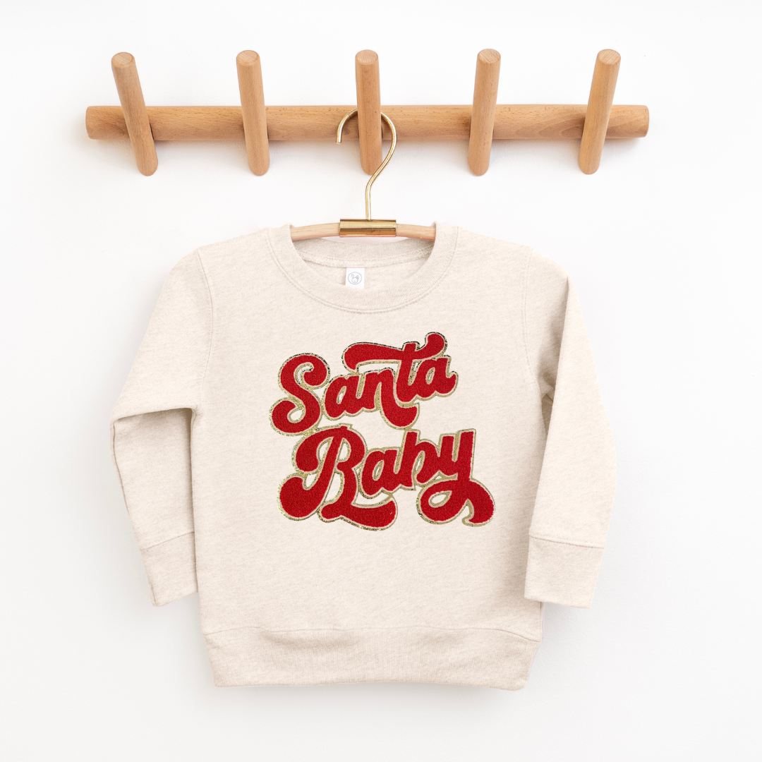 Kringle Krate Christmas Store Copy of Pink Santa Baby Chenille Patch Adult Crewneck Sweatshirt