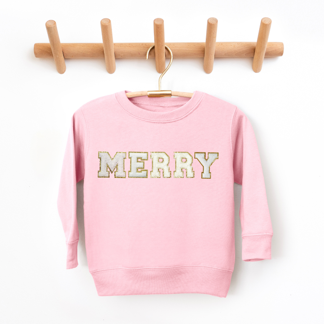 Kringle Krate Christmas Store Merry Santa Baby Chenille Patch Youth Crewneck Sweatshirt