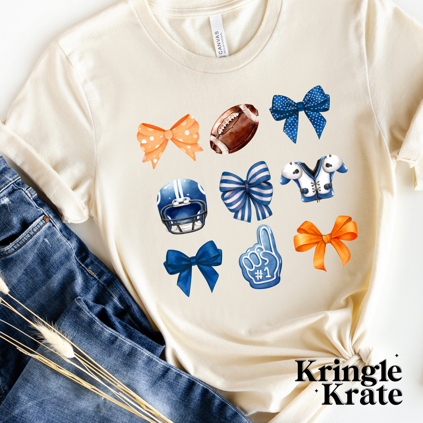 Kringle Krate Christmas Store Whiteland Warriors Coquette Bow Grid Graphic T-Shirt