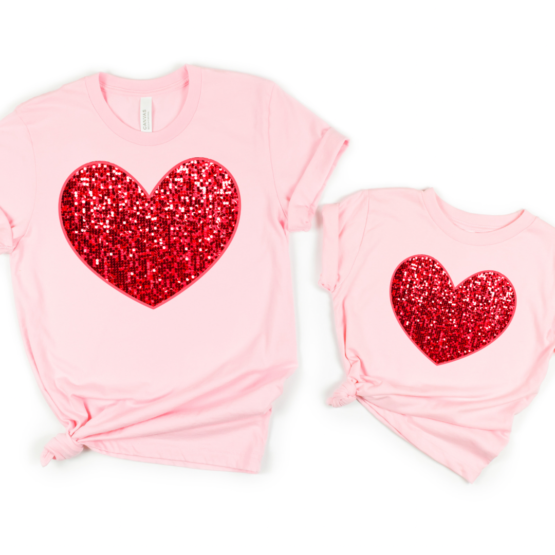 Kringle Krate Christmas Store Faux Sequin Heart T-Shirt