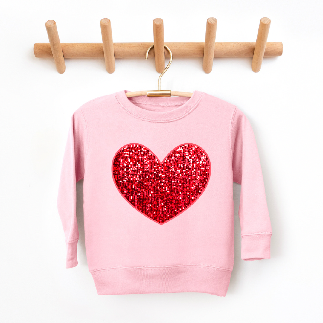Kringle Krate Christmas Store Faux Sequin Heart Kids Sweatshirt