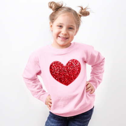 Kringle Krate Christmas Store Faux Sequin Heart Kids Sweatshirt