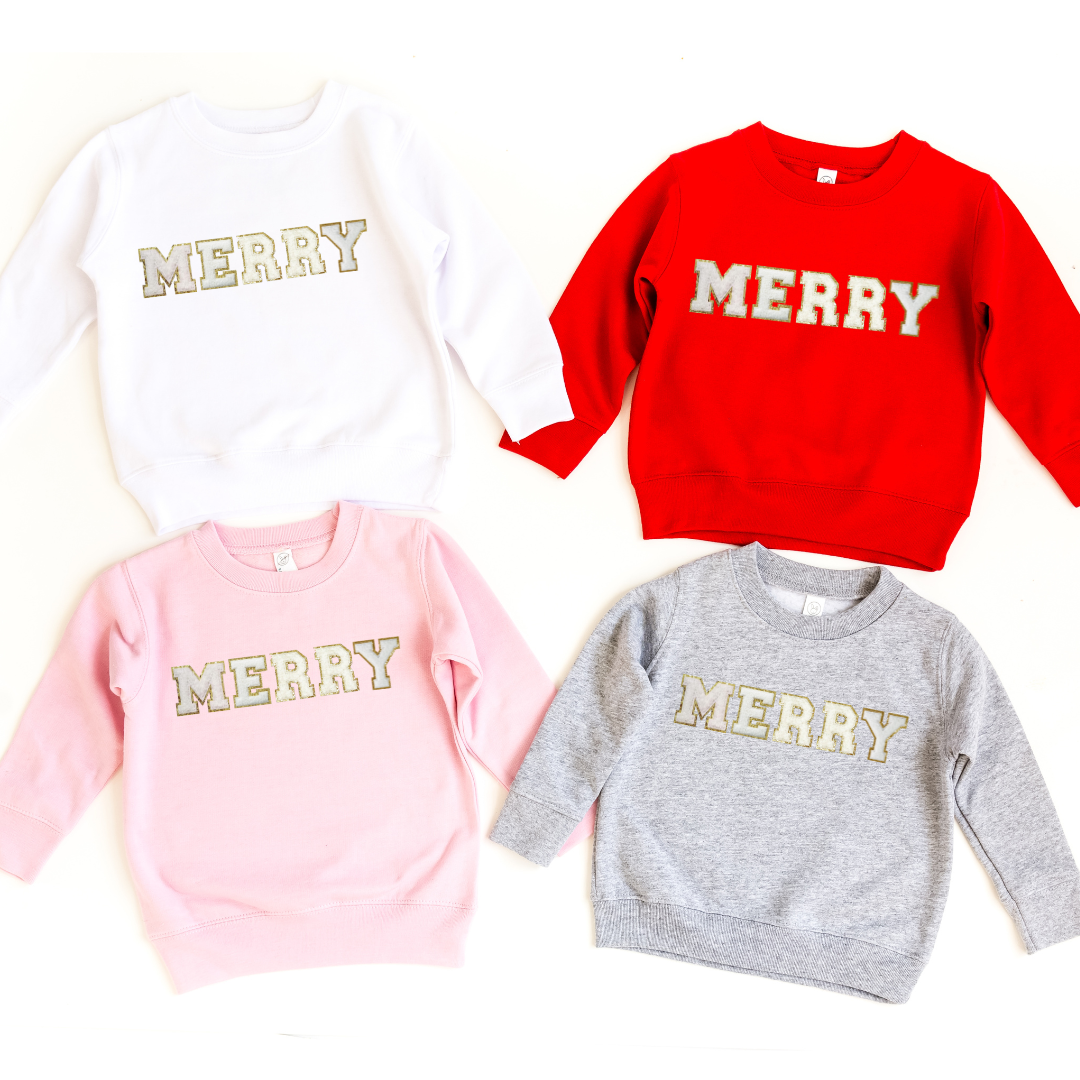 Kringle Krate Christmas Store Merry Santa Baby Chenille Patch Youth Crewneck Sweatshirt