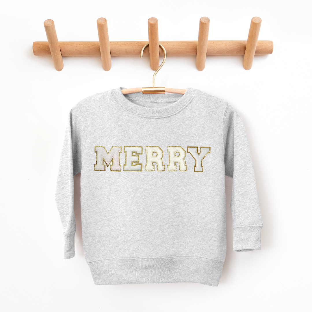 Kringle Krate Christmas Store Merry Santa Baby Chenille Patch Youth Crewneck Sweatshirt