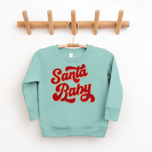 Kringle Krate Christmas Store Copy of Pink Santa Baby Chenille Patch Adult Crewneck Sweatshirt