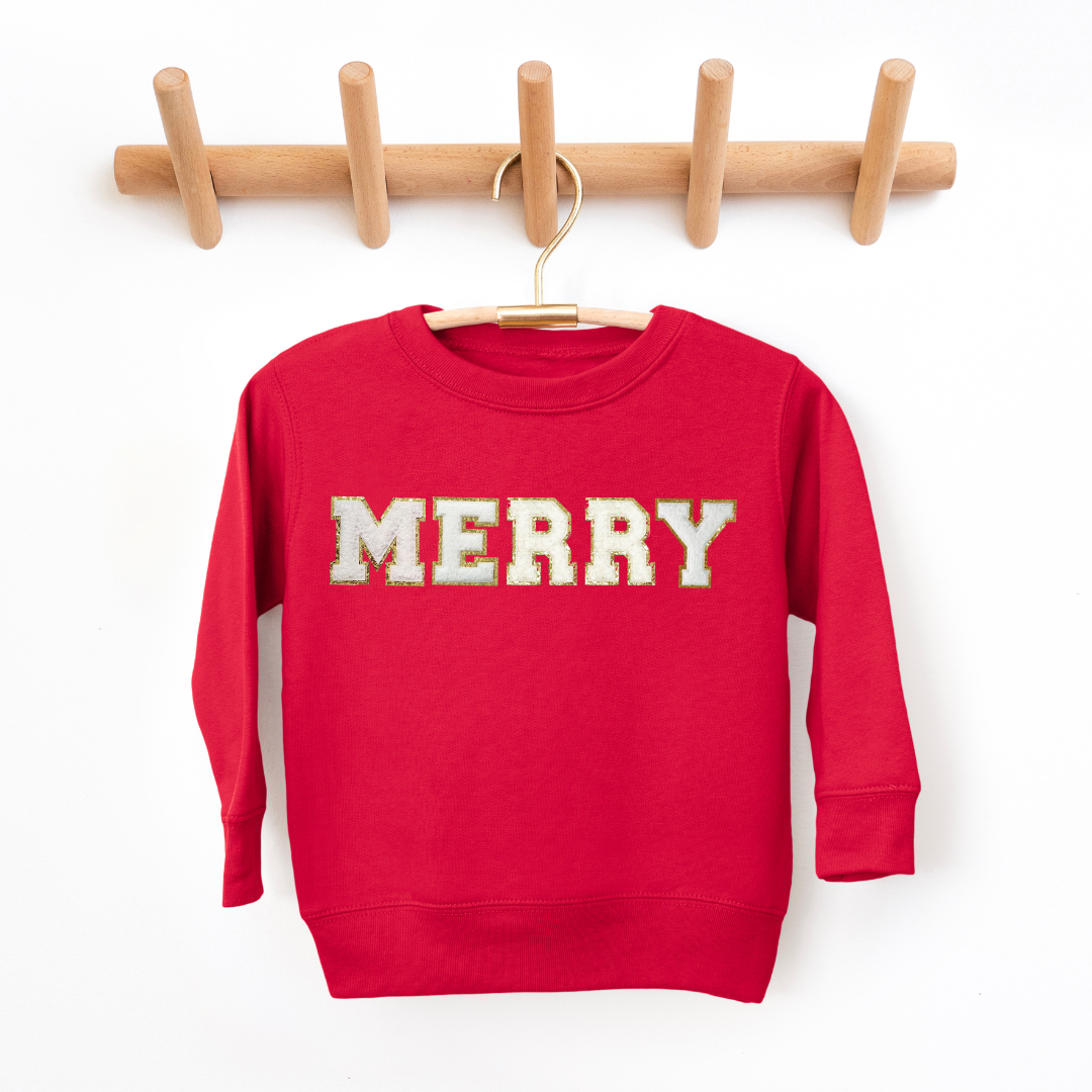 Kringle Krate Christmas Store Merry Santa Baby Chenille Patch Youth Crewneck Sweatshirt