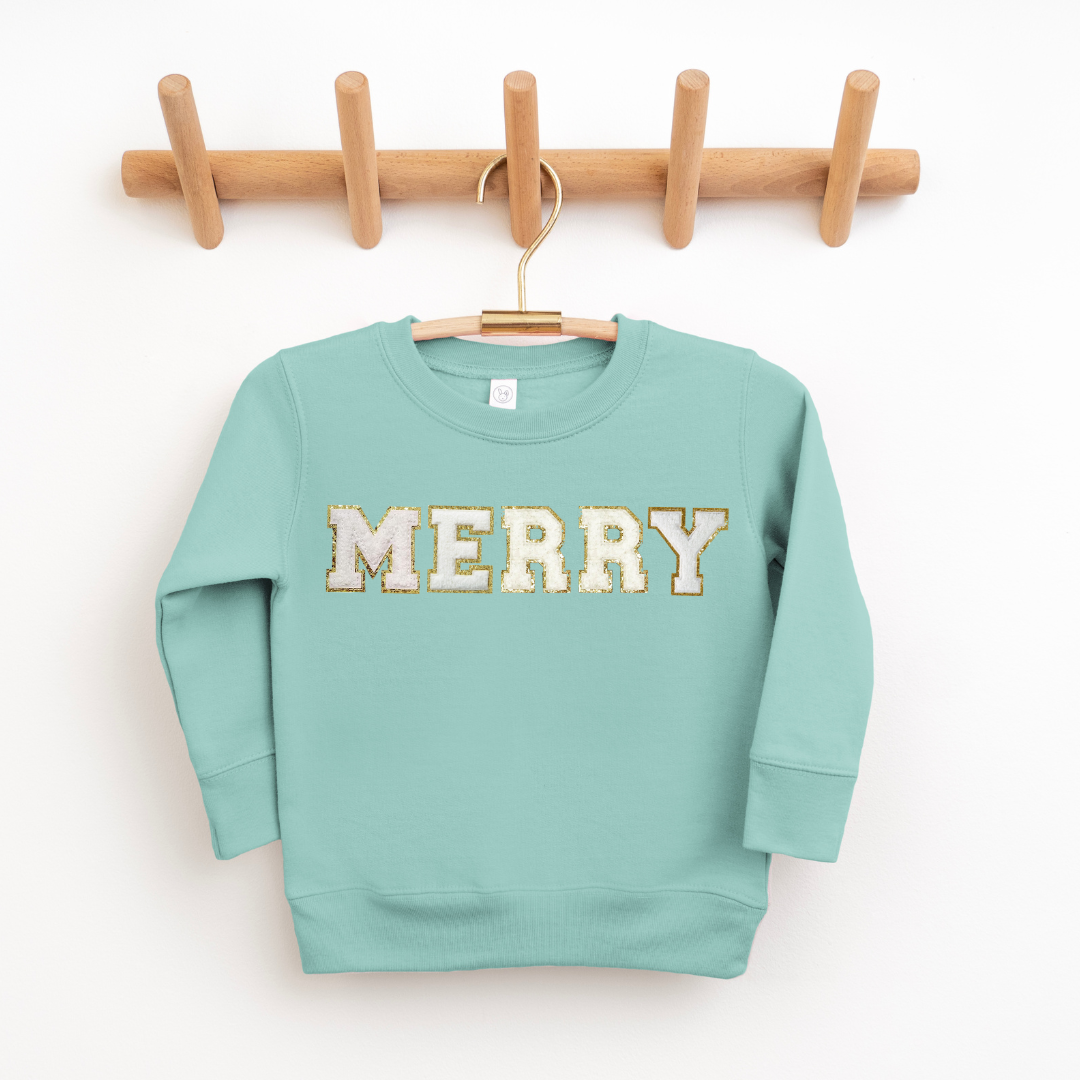 Kringle Krate Christmas Store Merry Santa Baby Chenille Patch Youth Crewneck Sweatshirt