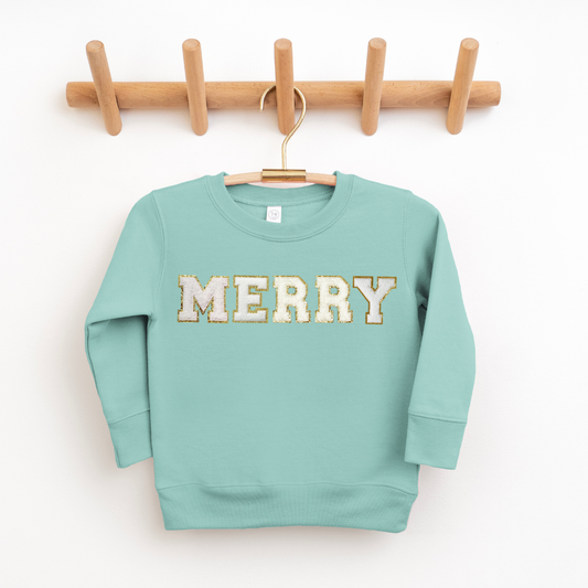 Kringle Krate Christmas Store Merry Santa Baby Chenille Patch Youth Crewneck Sweatshirt