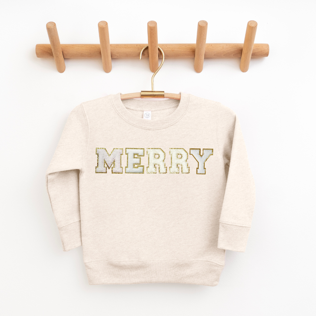 Kringle Krate Christmas Store Merry Santa Baby Chenille Patch Youth Crewneck Sweatshirt