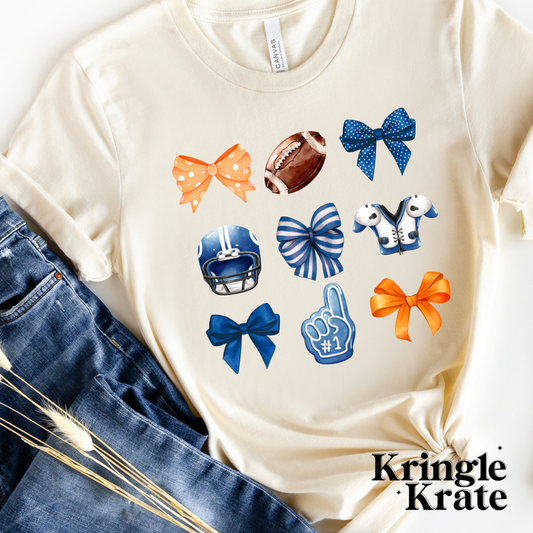 Kringle Krate Christmas Store Whiteland Warriors Coquette Bow Grid Graphic T-Shirt