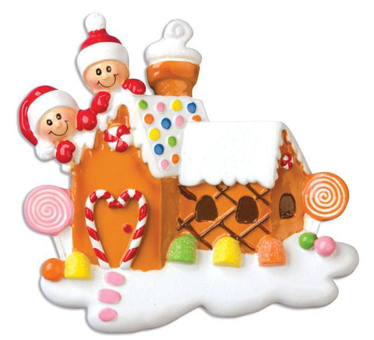 Kringle Krate Christmas Store Family of Two Personalized Christmas Ornament with Gingerbread House